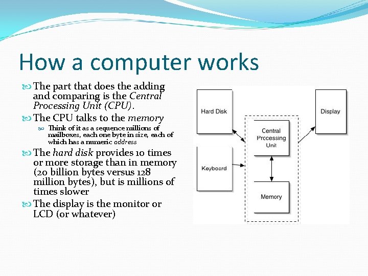 How a computer works The part that does the adding and comparing is the How a computer works The part that does the adding and comparing is the