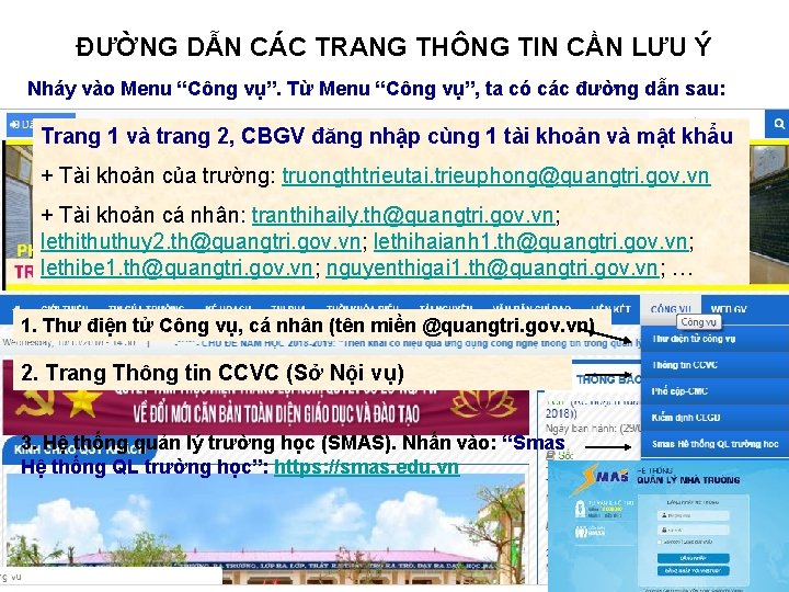 ĐƯỜNG DẪN CÁC TRANG THÔNG TIN CẦN LƯU Ý Nháy vào Menu “Công vụ”.