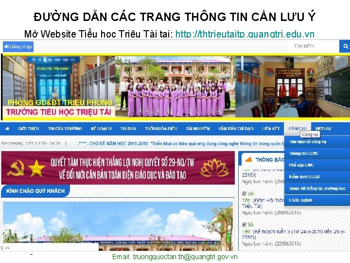 ĐƯỜNG DẪN CÁC TRANG THÔNG TIN CẦN LƯU Ý Mở Website Tiểu học Triệu