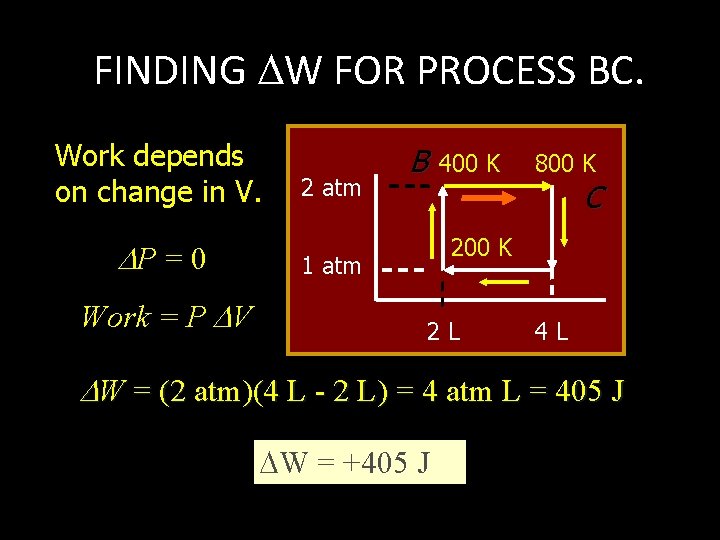 FINDING W FOR PROCESS BC. Work depends on change in V. P = 0