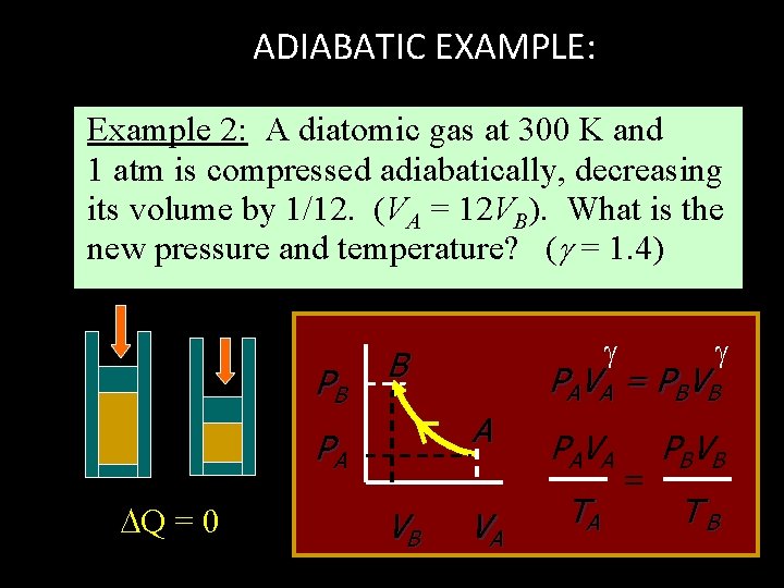 ADIABATIC EXAMPLE: Example 2: A diatomic gas at 300 K and 1 atm is