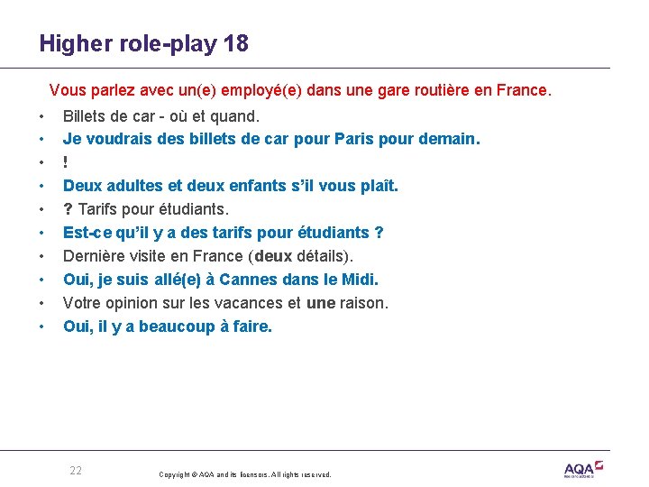 Higher role-play 18 Vous parlez avec un(e) employé(e) dans une gare routière en France.