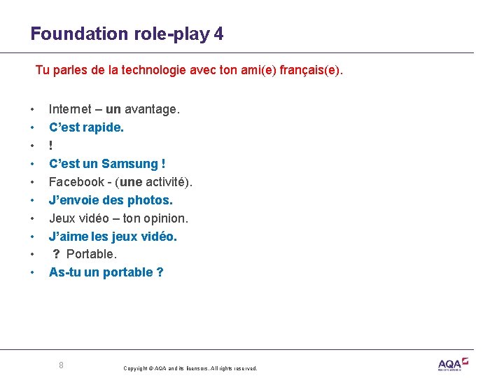Foundation role-play 4 Tu parles de la technologie avec ton ami(e) français(e). • •