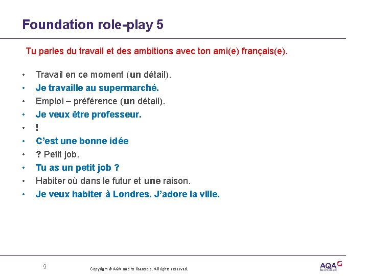 Foundation role-play 5 Tu parles du travail et des ambitions avec ton ami(e) français(e).