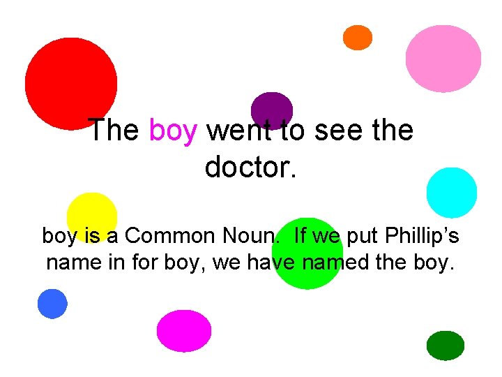The boy went to see the doctor. boy is a Common Noun. If we