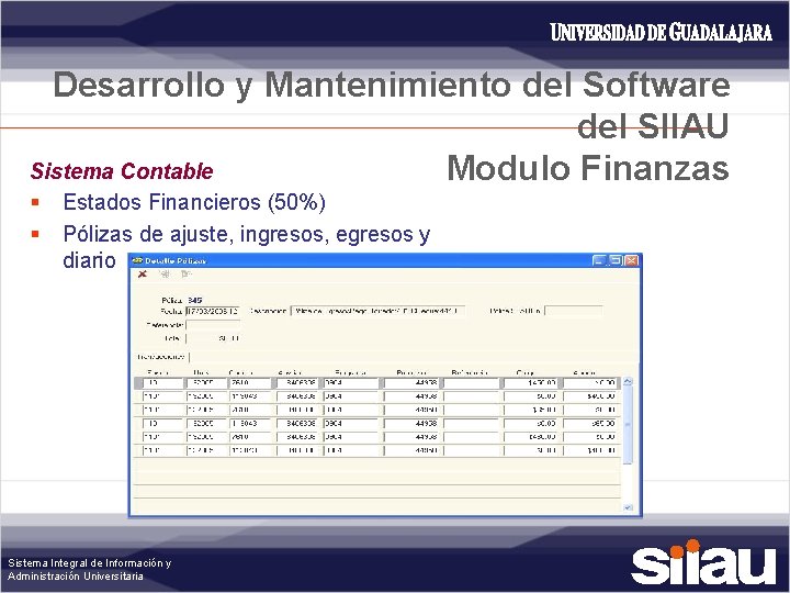 Desarrollo y Mantenimiento del Software del SIIAU Sistema Contable Modulo Finanzas § § Estados