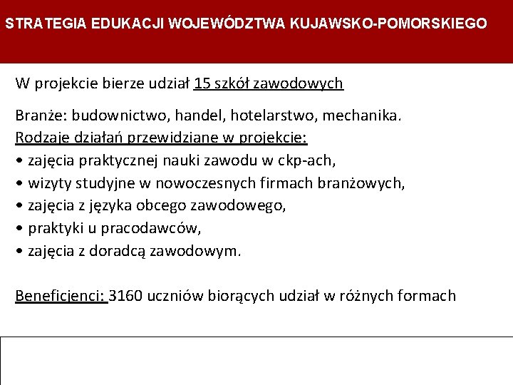 STRATEGIA EDUKACJI WOJEWÓDZTWA KUJAWSKO-POMORSKIEGO Strategia Edukacji Województwa Kujawsko- Pomorskiego Departament Edukacji, Sportu i Turystyki