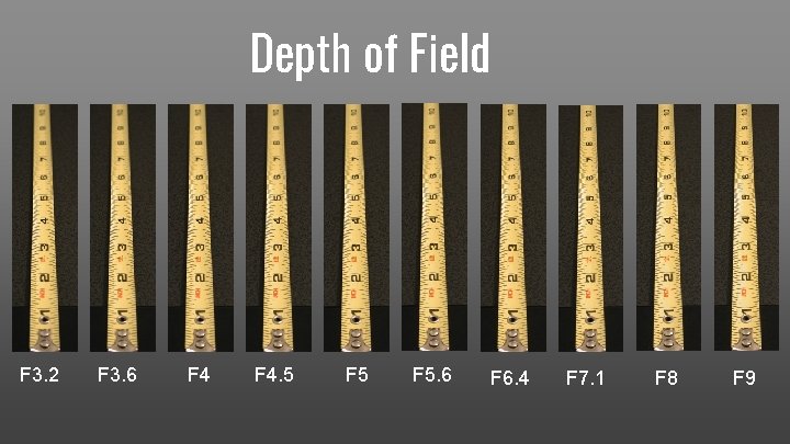 Depth of Field F 3. 2 F 3. 6 F 4. 5 F 5.