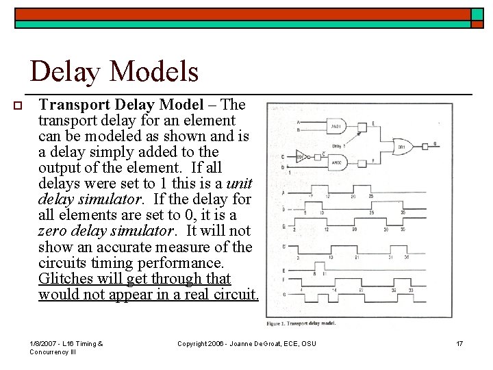 Delay Models o Transport Delay Model – The transport delay for an element can