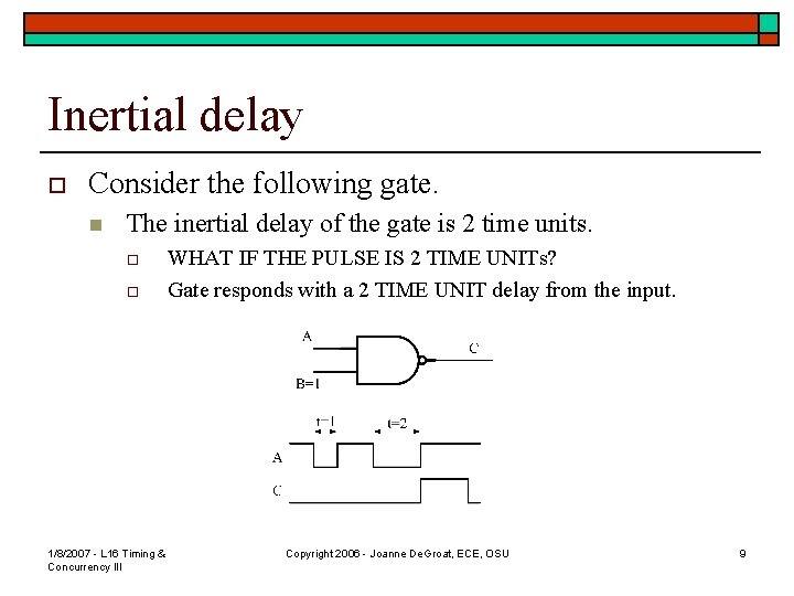 Inertial delay o Consider the following gate. n The inertial delay of the gate