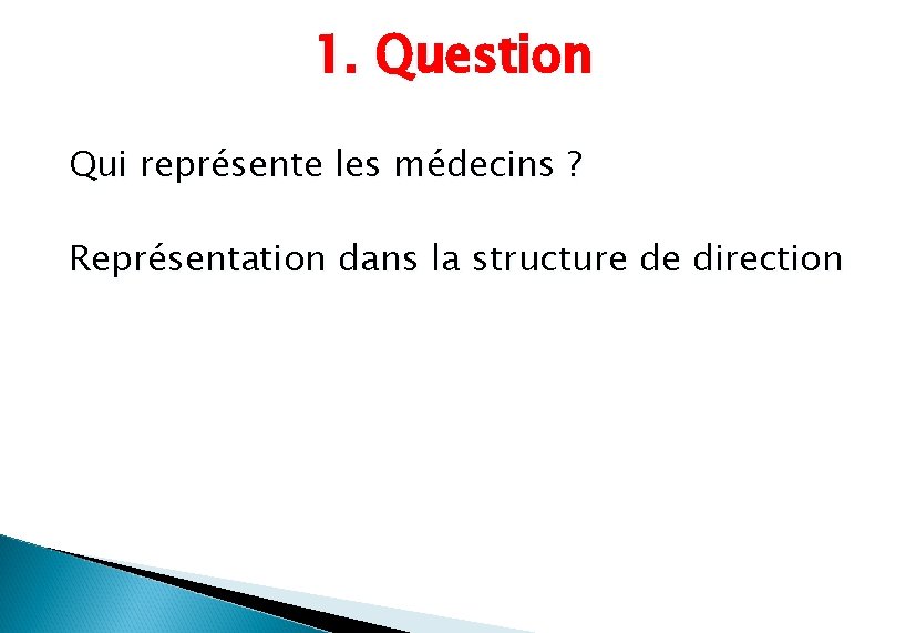 1. Question Qui représente les médecins ? Représentation dans la structure de direction 