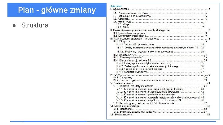 Plan - główne zmiany ● Struktura 