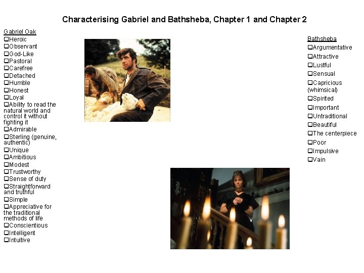 Characterising Gabriel and Bathsheba, Chapter 1 and Chapter 2 Gabriel Oak q. Heroic q.