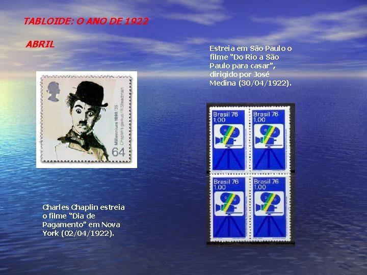 TABLOIDE: O ANO DE 1922 ABRIL Charles Chaplin estreia o filme “Dia de Pagamento”