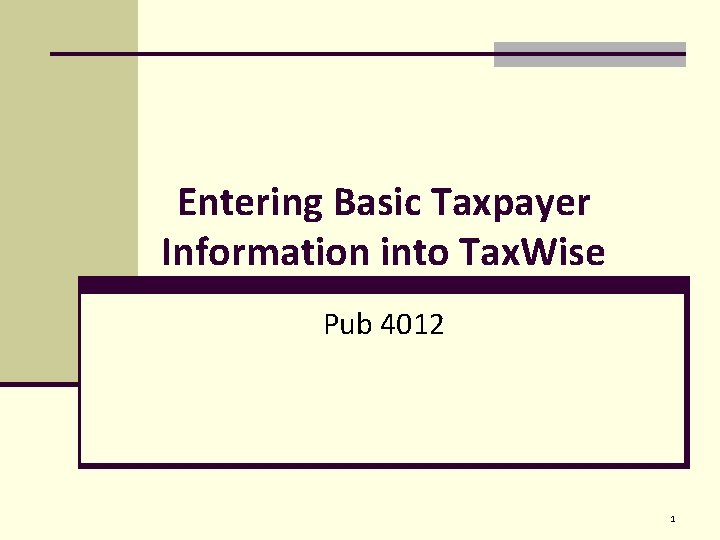 Entering Basic Taxpayer Information into Tax. Wise Pub 4012 1 