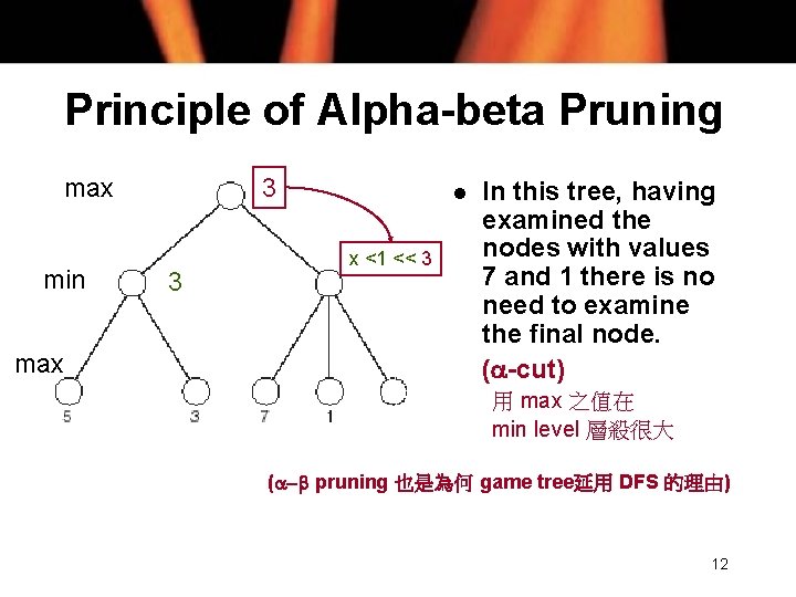 Principle of Alpha-beta Pruning max min max 3 3 l x <1 << 3