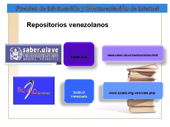 Fuentes de Información y Documentación de Internet Repositorios venezolanos Saber ULA www. saber. ula.