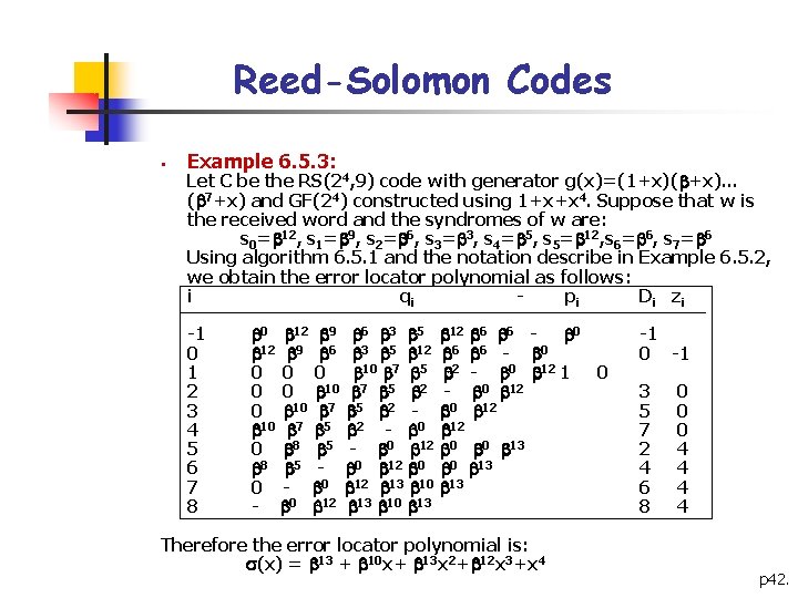 Reed-Solomon Codes § Example 6. 5. 3: Let C be the RS(24, 9) code