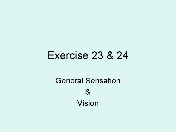 Exercise 23 & 24 General Sensation & Vision Exercise 23 & 24 General Sensation & Vision