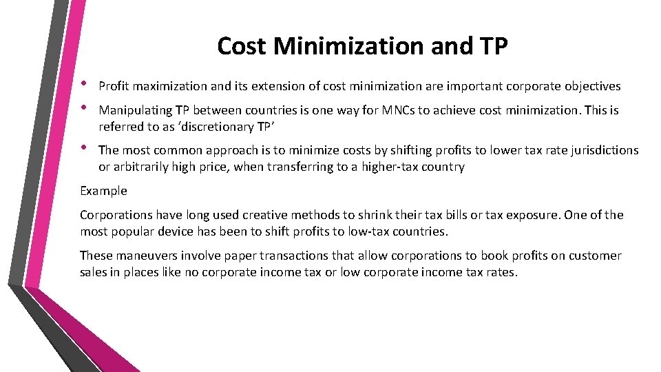 Cost Minimization and TP • • Profit maximization and its extension of cost minimization