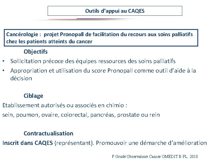 Outils d’appui au CAQES Cancérologie : projet Pronopall de facilitation du recours aux soins