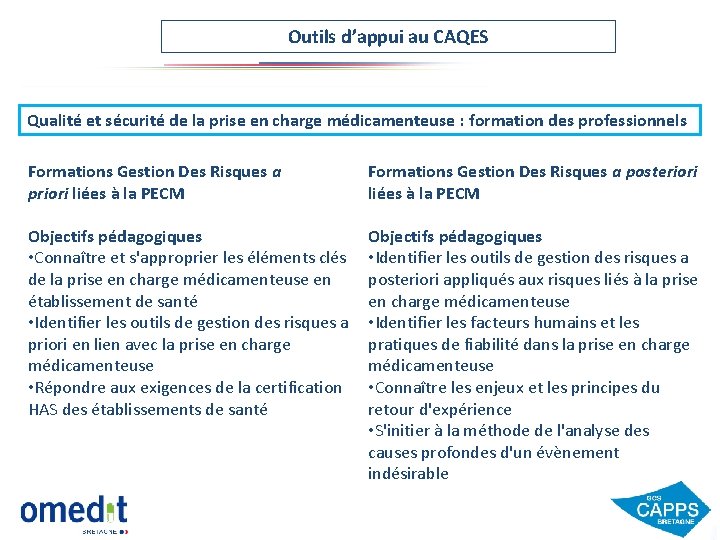 Outils d’appui au CAQES Qualité et sécurité de la prise en charge médicamenteuse :