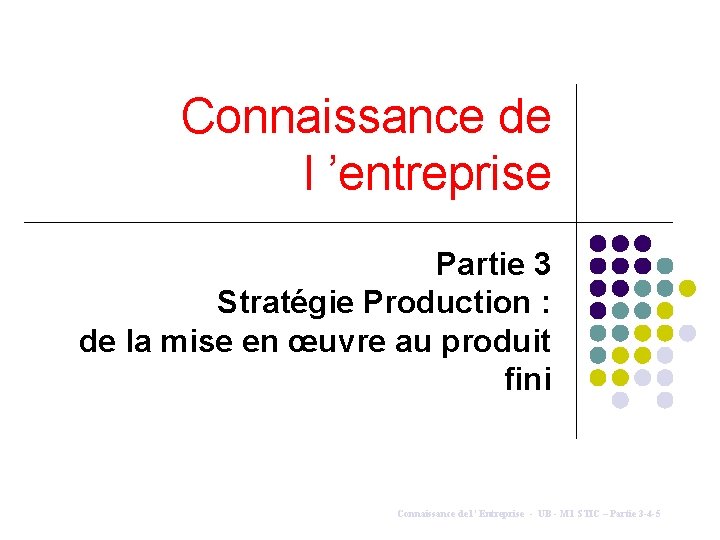 Connaissance de l ’entreprise Partie 3 Stratégie Production : de la mise en œuvre