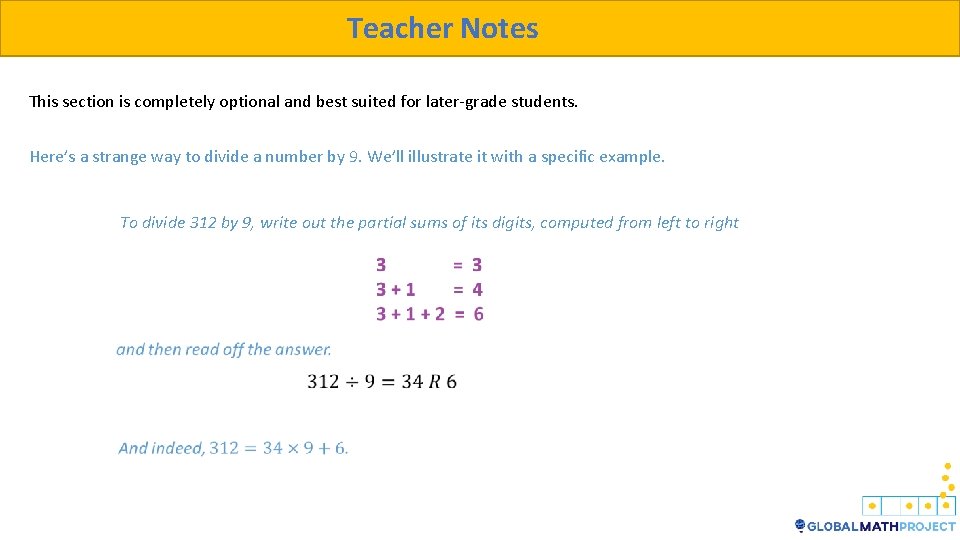 Teacher Notes This section is completely optional and best suited for later-grade students. Here’s
