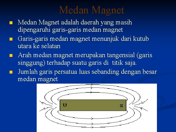 Medan Magnet n n Medan Magnet adalah daerah yang masih dipengaruhi garis-garis medan magnet