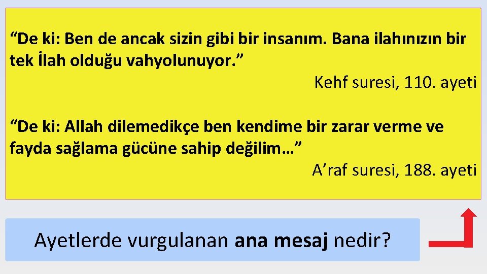 “De ki: Ben de ancak sizin gibi bir insanım. Bana ilahınızın bir tek İlah