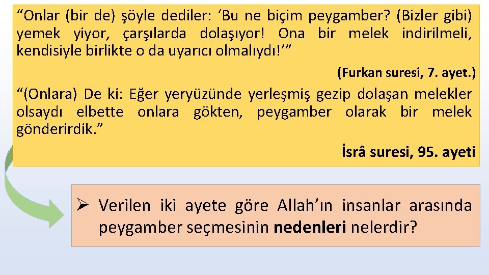 “Onlar (bir de) şöyle dediler: ‘Bu ne biçim peygamber? (Bizler gibi) yemek yiyor, çarşılarda