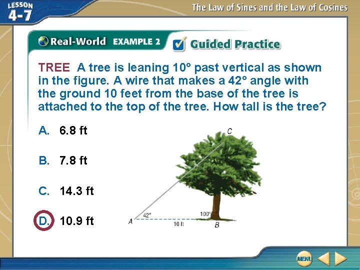 TREE A tree is leaning 10° past vertical as shown in the figure. A