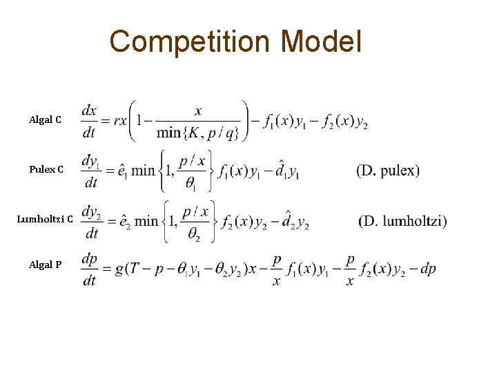 Competition Model Algal C Pulex C Lumholtzi C Algal P 