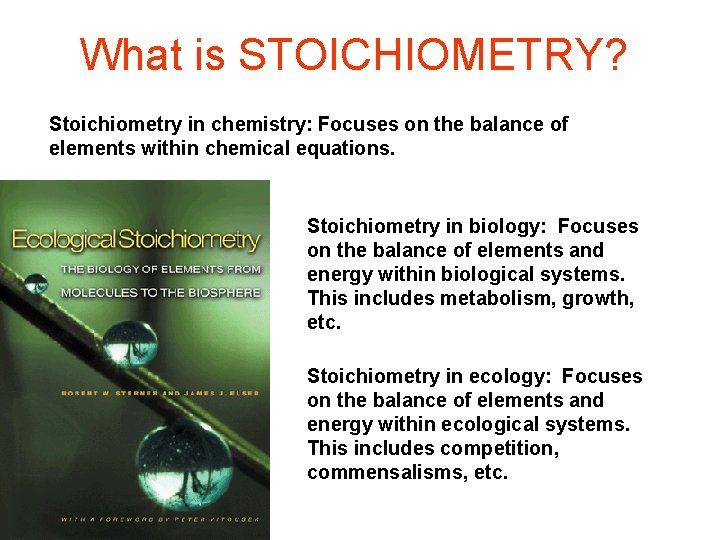 What is STOICHIOMETRY? Stoichiometry in chemistry: Focuses on the balance of elements within chemical