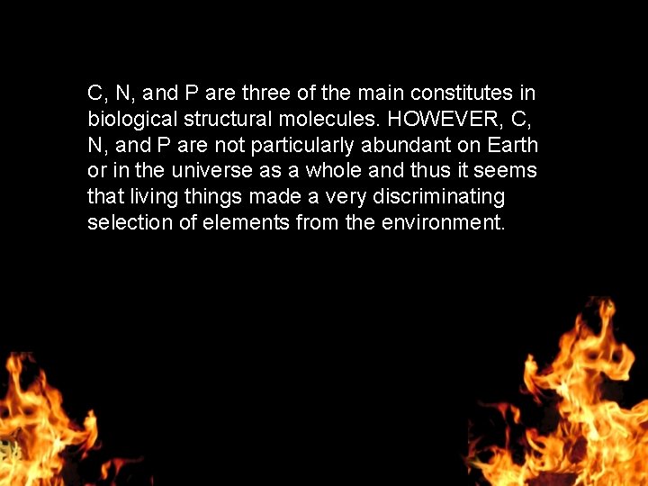 C, N, and P are three of the main constitutes in biological structural molecules.