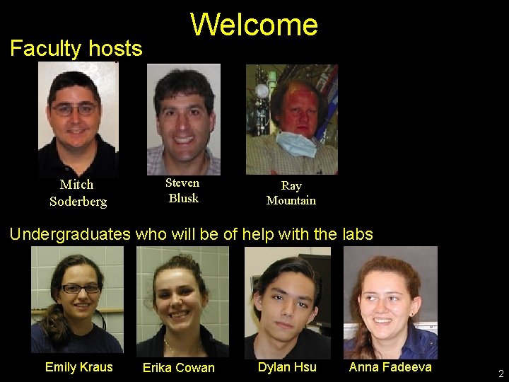 Faculty hosts Mitch Soderberg Welcome Steven Blusk Ray Mountain Undergraduates who will be of Faculty hosts Mitch Soderberg Welcome Steven Blusk Ray Mountain Undergraduates who will be of