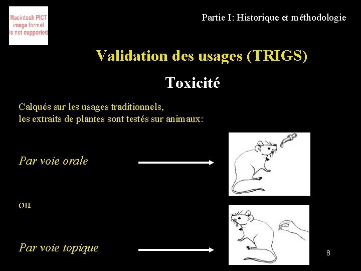 Partie I: Historique et méthodologie Validation des usages (TRIGS) Toxicité Calqués sur les usages