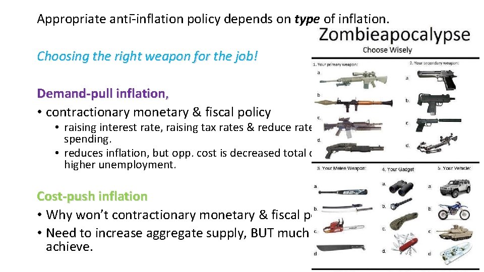 Appropriate anti- inflation policy depends on type of inflation. Choosing the right weapon for