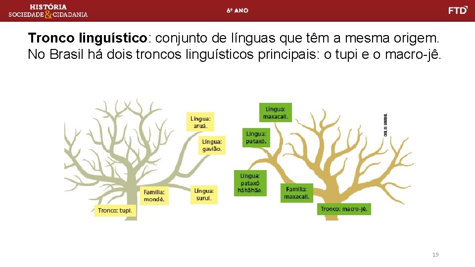 Tronco linguístico: conjunto de línguas que têm a mesma origem. No Brasil há dois