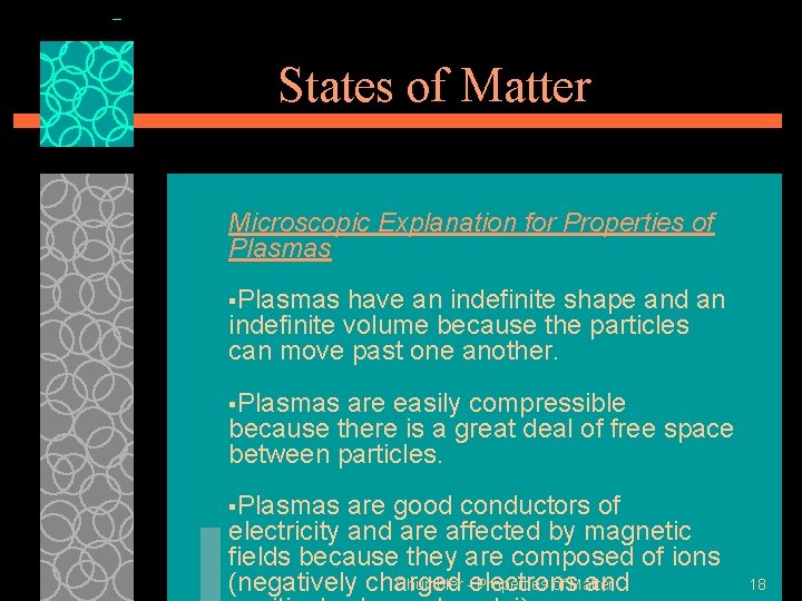 States of Matter Microscopic Explanation for Properties of Plasmas §Plasmas have an indefinite shape States of Matter Microscopic Explanation for Properties of Plasmas §Plasmas have an indefinite shape