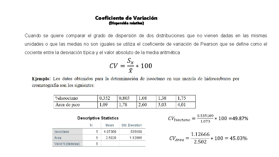 Coeficiente de Variación (Dispersión relativa) Cuando se quiere comparar el grado de dispersión de