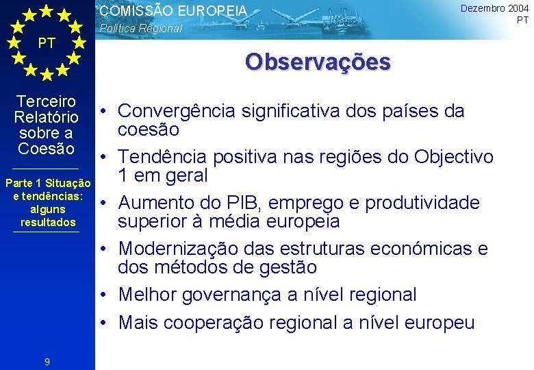 COMISSÃO EUROPEIA Política Regional PT Terceiro Relatório sobre a Coesão Parte 1 Situação e