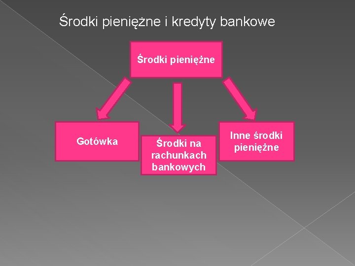 Środki pieniężne i kredyty bankowe Środki pieniężne Gotówka Środki na rachunkach bankowych Inne środki