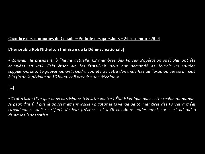 Chambre des communes du Canada – Période des questions – 24 septembre 2014 L’honorable