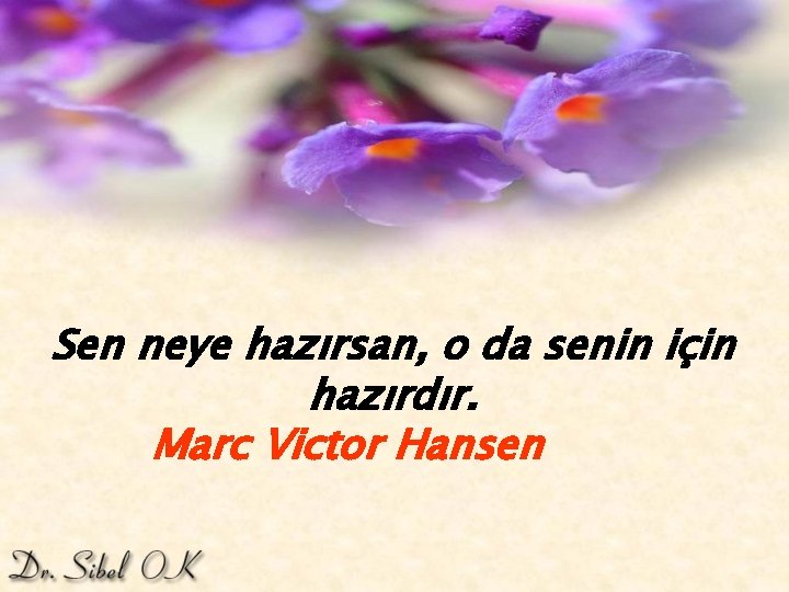 Sen neye hazırsan, o da senin için hazırdır. Marc Victor Hansen 