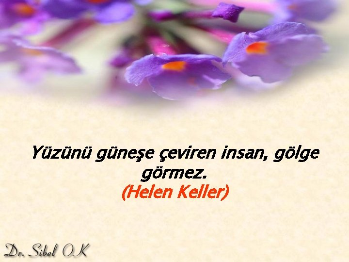 Yüzünü güneşe çeviren insan, gölge görmez. (Helen Keller) 