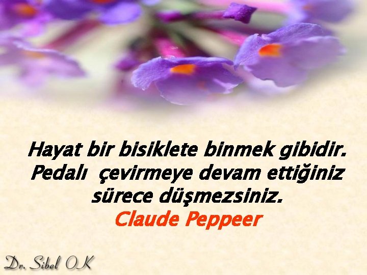 Hayat bir bisiklete binmek gibidir. Pedalı çevirmeye devam ettiğiniz sürece düşmezsiniz. Claude Peppeer 