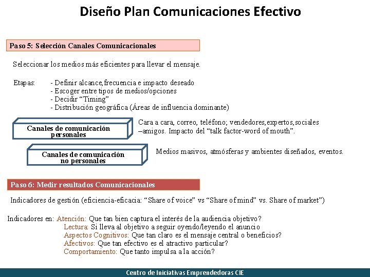 Diseño Plan Comunicaciones Efectivo Paso 5: Selección Canales Comunicacionales Seleccionar los medios más eficientes