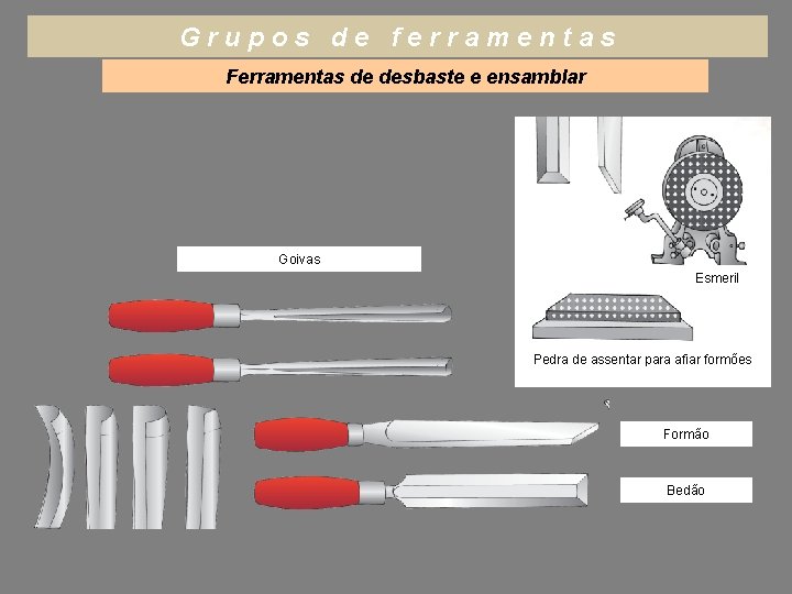 Grupos de ferramentas Ferramentas de desbaste e ensamblar Goivas Esmeril Pedra de assentar para
