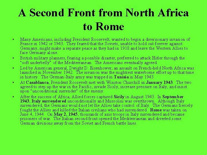 A Second Front from North Africa to Rome • • • Many Americans, including A Second Front from North Africa to Rome • • • Many Americans, including